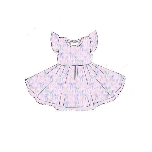 Baby Girls Lavender Flutter Sleeves Bows Knee Length Dresses Preorder