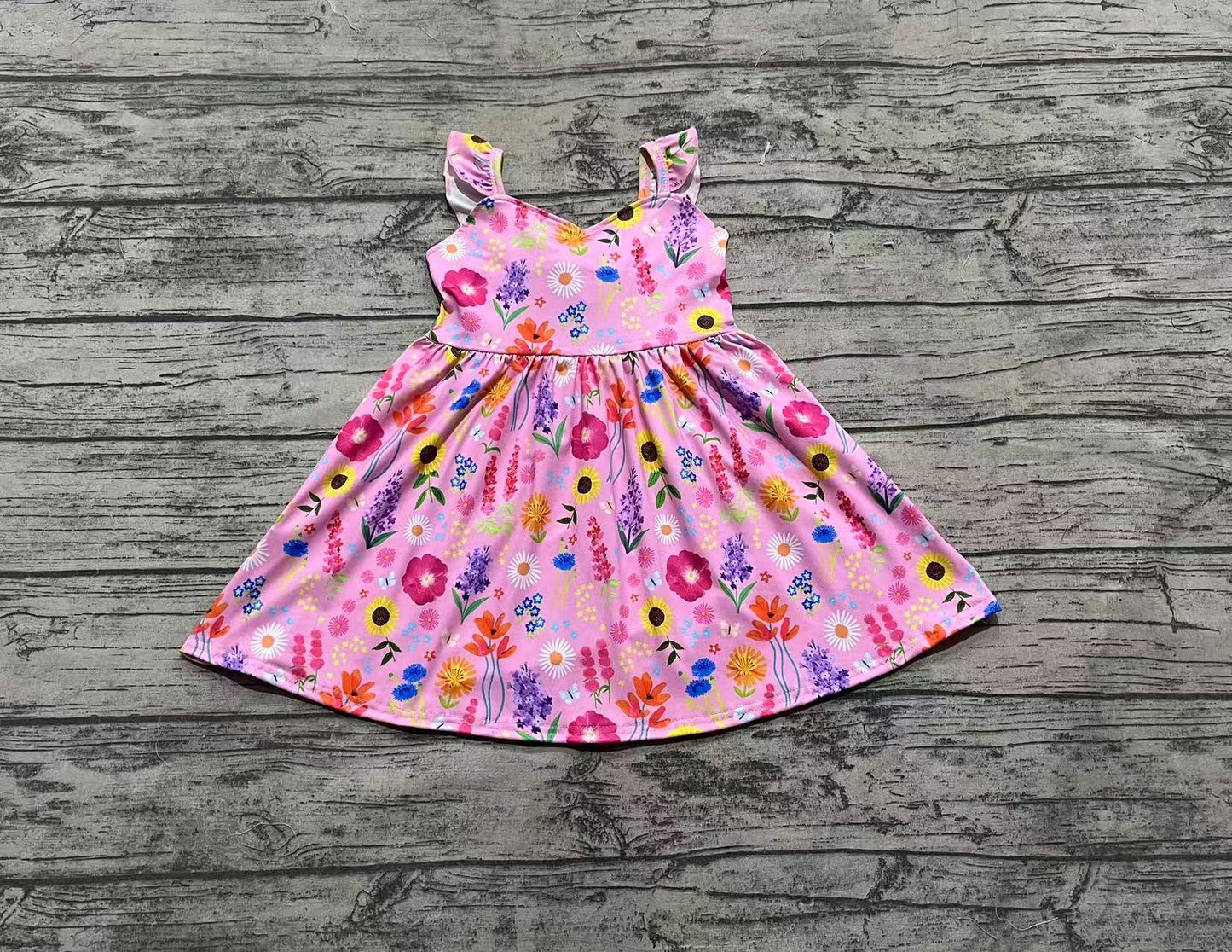 Baby Girls Pink Floral Backless Bow Knee Length Dresses