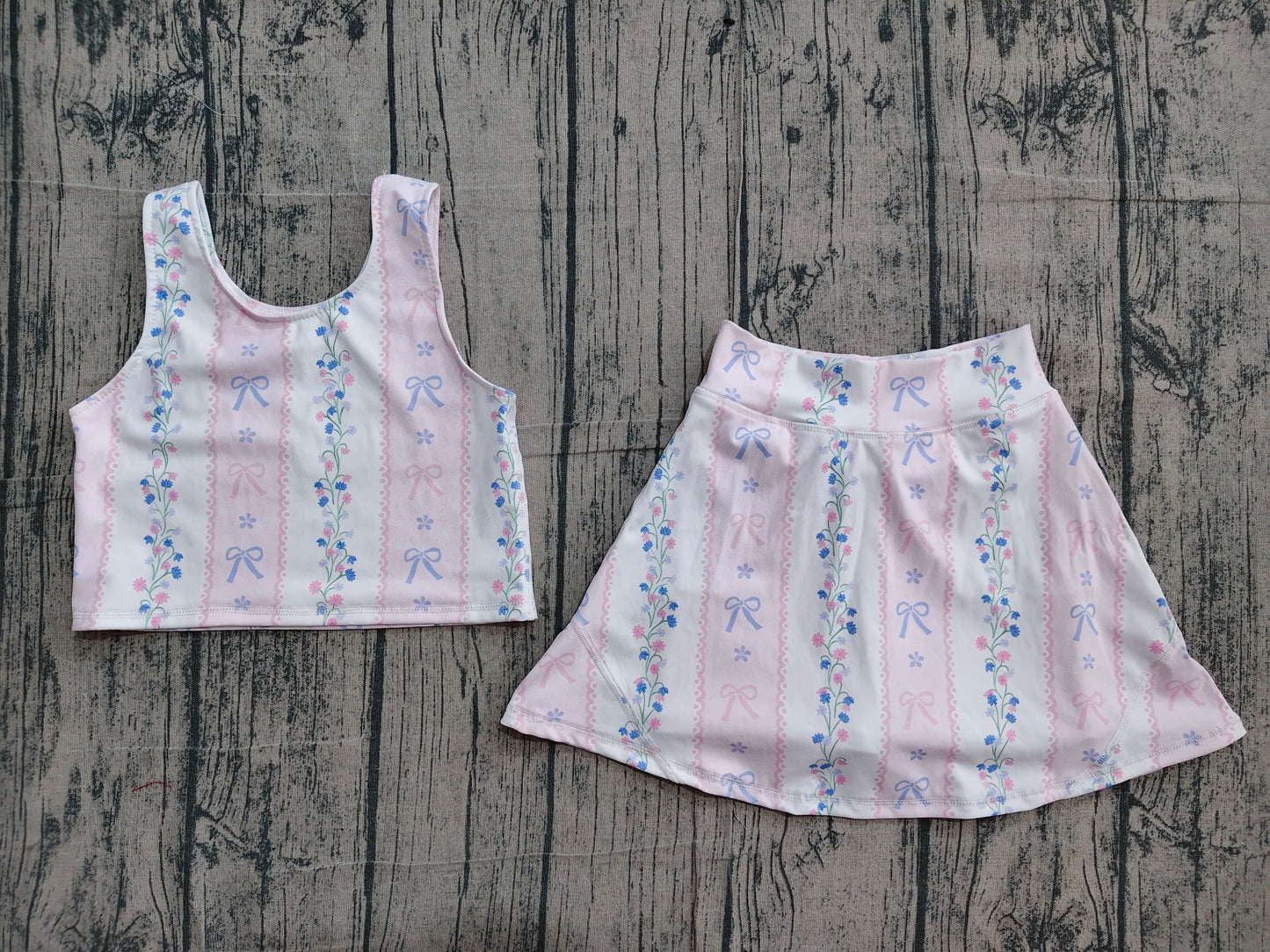 Baby Girls Sleeveless Bows Flowers Stripe Vest Skirt Short Yoga Active Clothes Set