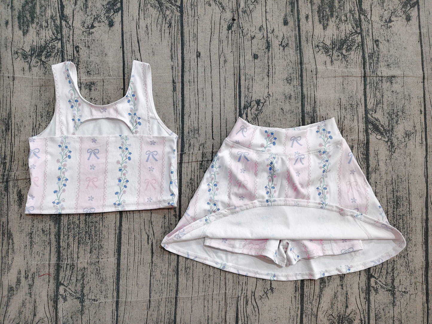 Baby Girls Sleeveless Bows Flowers Stripe Vest Skirt Short Yoga Active Clothes Set