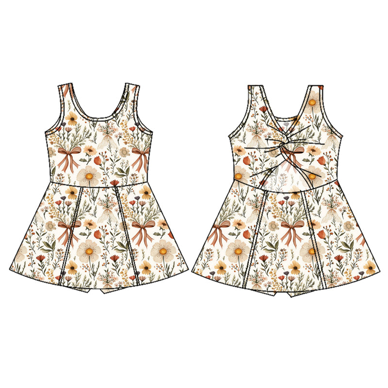 Baby Girls Sleeveless Bows Floral Yoga Knee Length Dresses Preorder