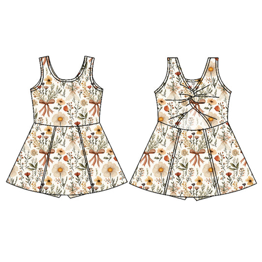 Baby Girls Sleeveless Bows Floral Yoga Knee Length Dresses Preorder