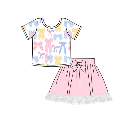 Baby Girls Short Sleeves Colorful Bows Top Lace Skort Set Preorder