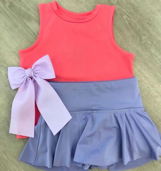 Baby Girls Peach Sleeveless Vest Top Lavender Skort Yoga Active Set Preorder