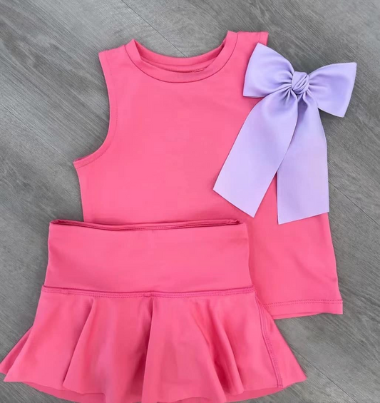 Baby Girls Peach Sleeveless Shirt Top Skort Yoga Active Set Preorder