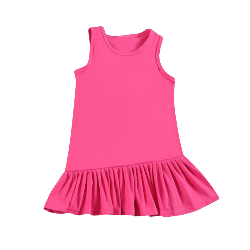 Baby Girls Hot Pink Sleeveless Yoga Ruffle Knee Length Dresses Preorder