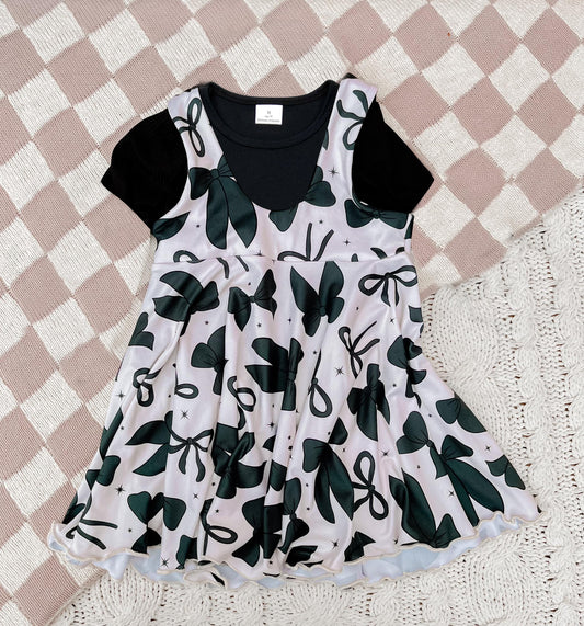 Baby Girls Black Short Sleeves Top Bows Stars Two Piece Knee Length Dress Preorder