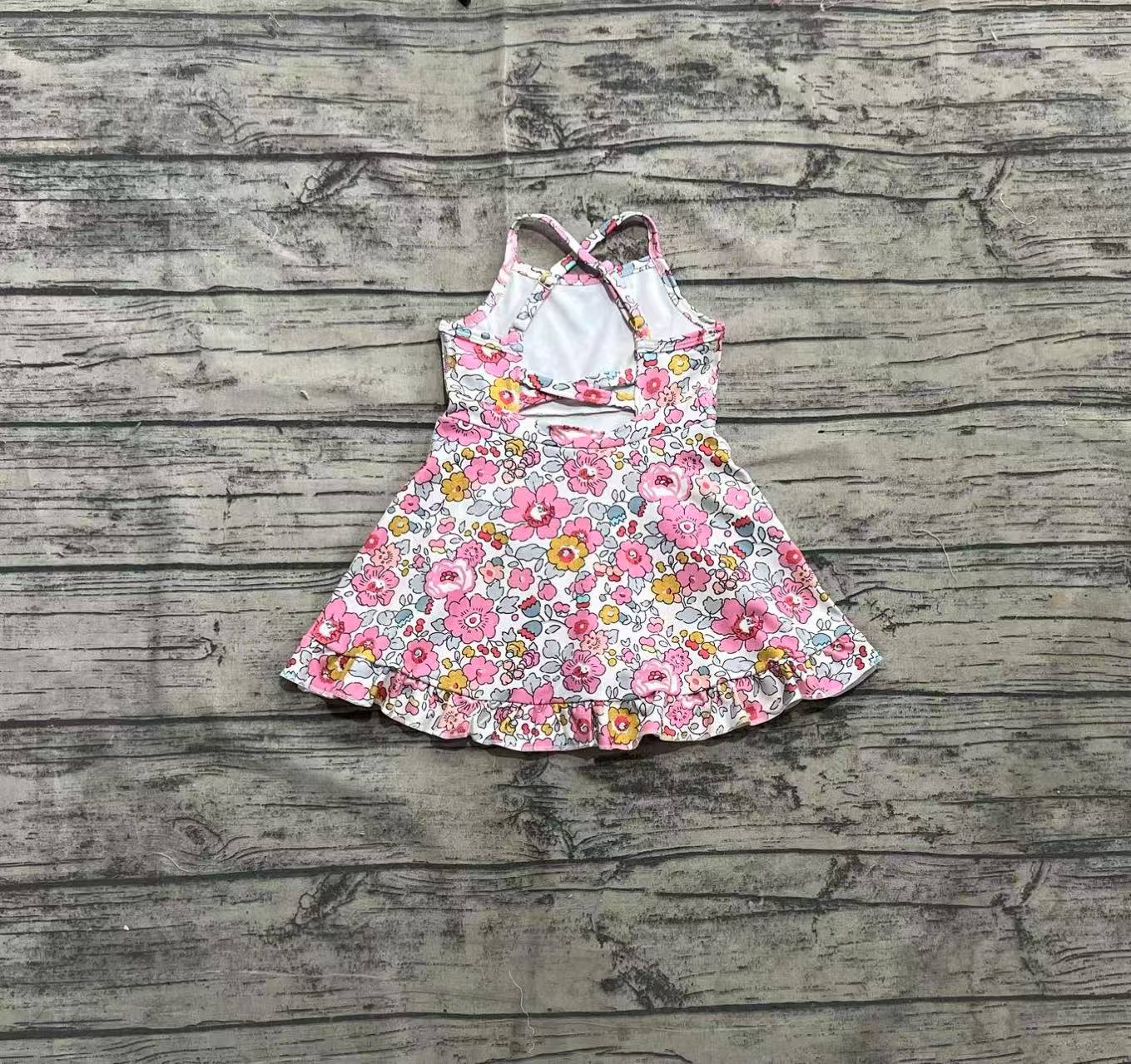 Baby Girls Pink Strap Floral Yoga Ruffle Knee Length Dresses