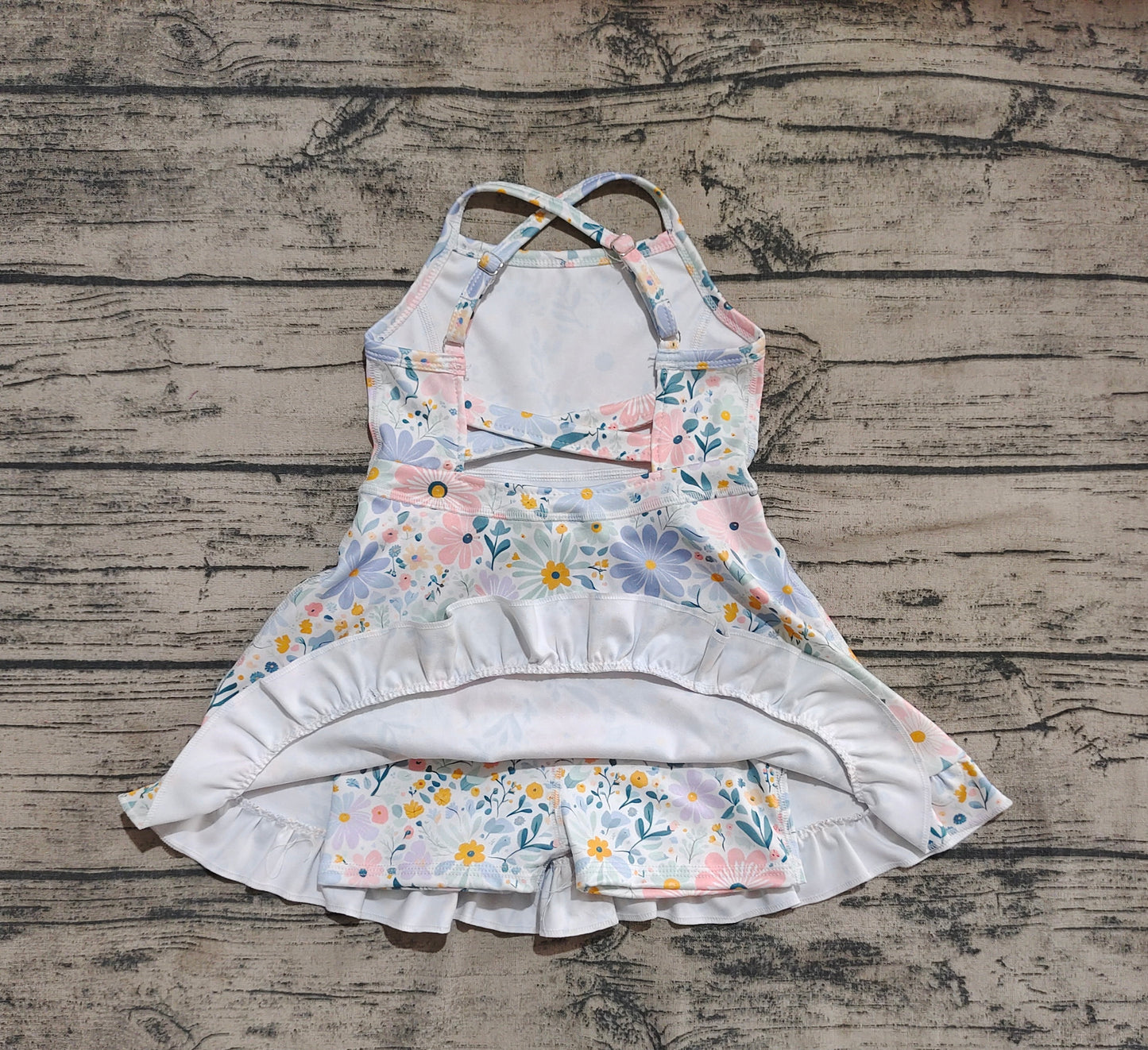 Baby Girls Aqua Strap Floral Yoga Ruffle Knee Length Dresses