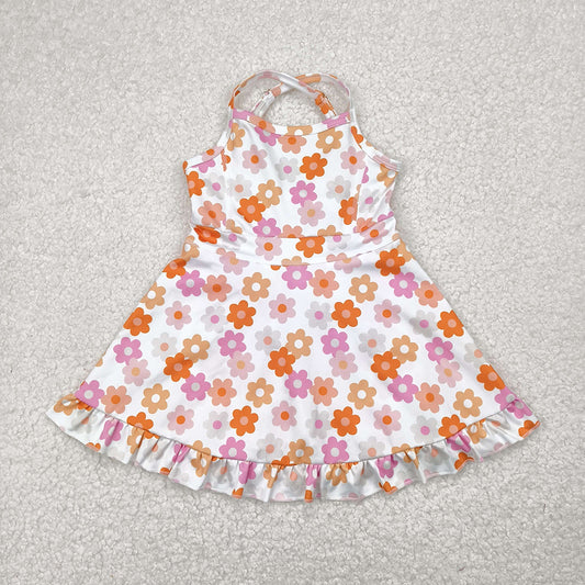 Baby Girls Strap Colorful Daisy Yoga Ruffle Knee Length Dresses