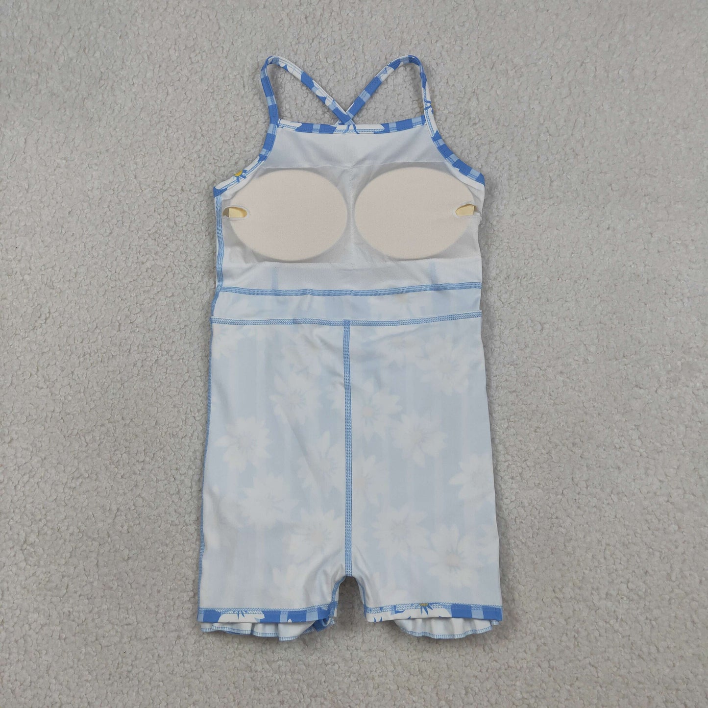 Baby Girls Blue Strap Stripe Floral Yoga Ruffle Knee Length Dresses