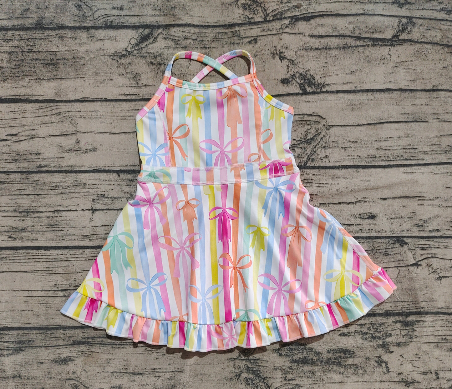 Baby Girls Strap Colorful Bows Stripe Yoga Ruffle Knee Length Dresses