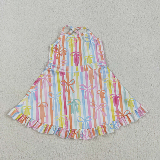 Baby Girls Strap Colorful Bows Stripe Yoga Ruffle Knee Length Dresses