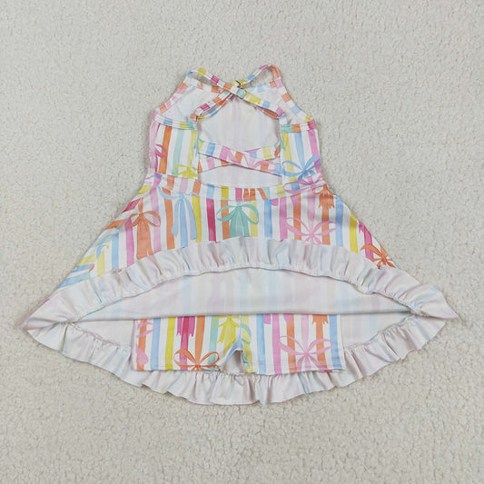 Baby Girls Strap Colorful Bows Stripe Yoga Ruffle Knee Length Dresses