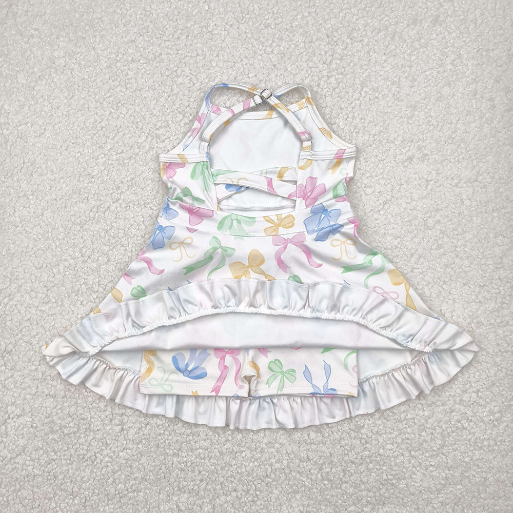 Baby Girls Strap Colorful Bows Yoga Ruffle Knee Length Dresses