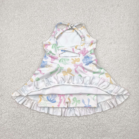 Baby Girls Strap Colorful Bows Yoga Ruffle Knee Length Dresses