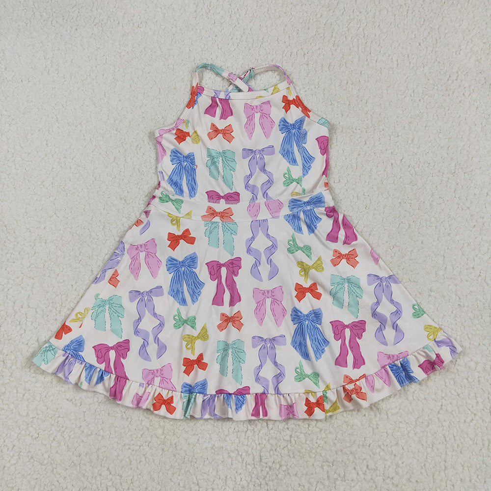 Baby Girls Strap Colorful Bows Yoga Ruffle Knee Length Dresses