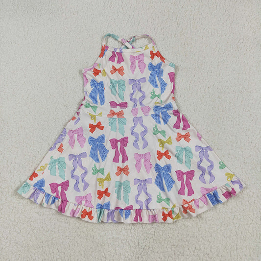 Baby Girls Strap Colorful Bows Yoga Ruffle Knee Length Dresses