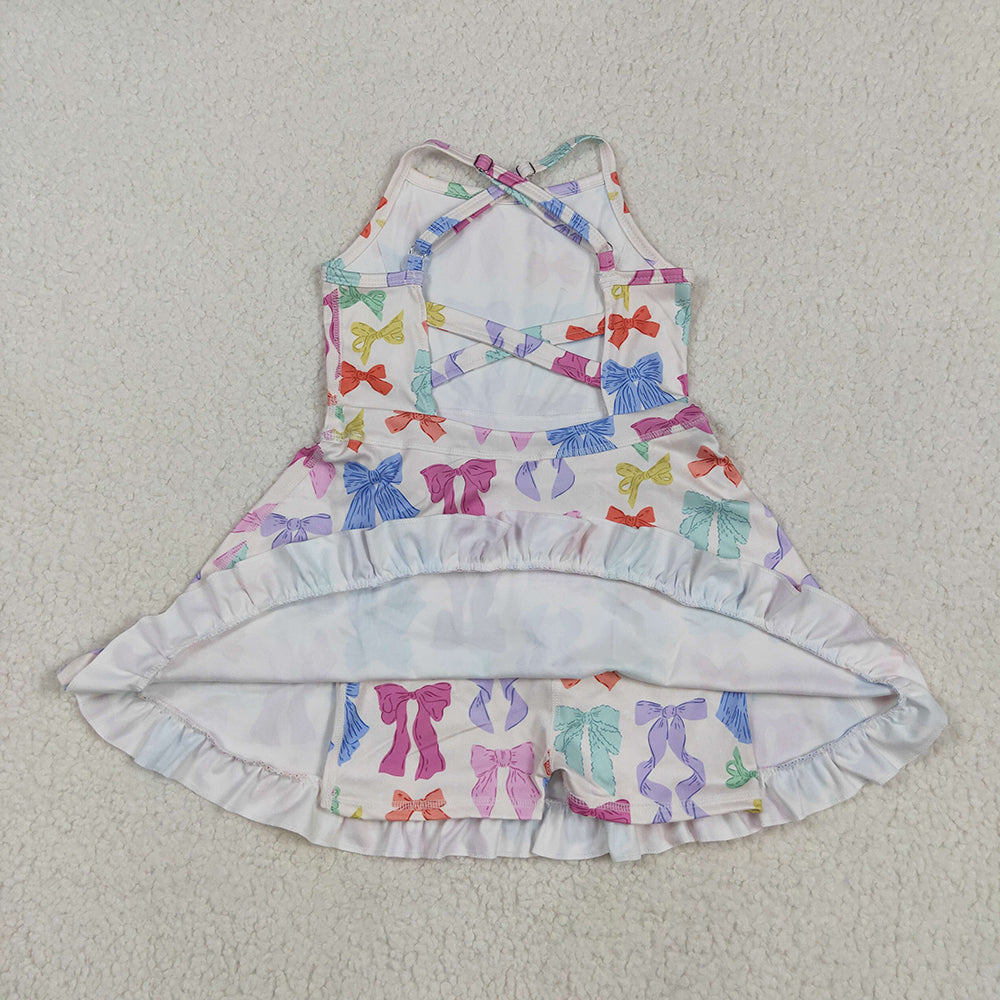 Baby Girls Strap Colorful Bows Yoga Ruffle Knee Length Dresses