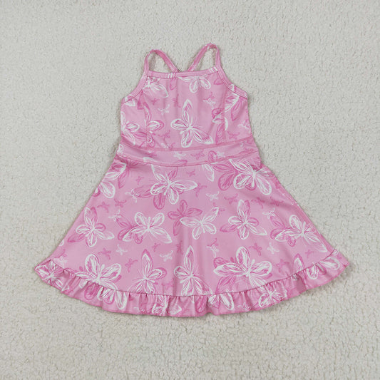 Baby Girls Pink Strap Butterfly Yoga Ruffle Knee Length Dresses