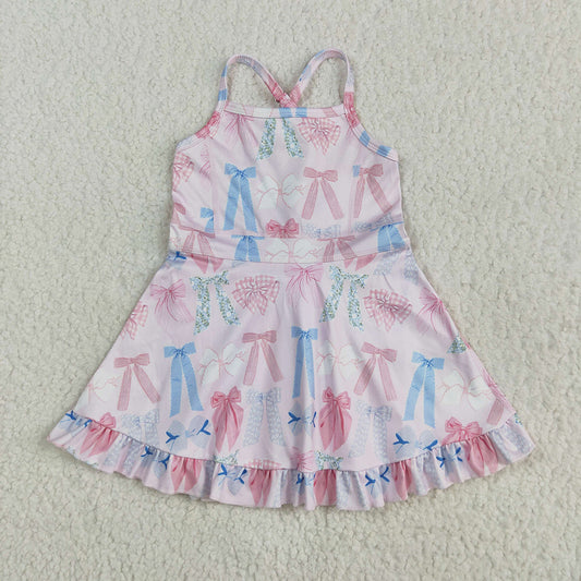 Baby Girls Colorful Bows Yoga Ruffle Knee Length Dresses