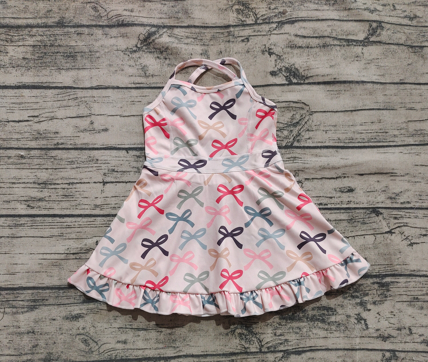 Baby Girls Peach Strap Colorful Bows Yoga Ruffle Knee Length Dresses