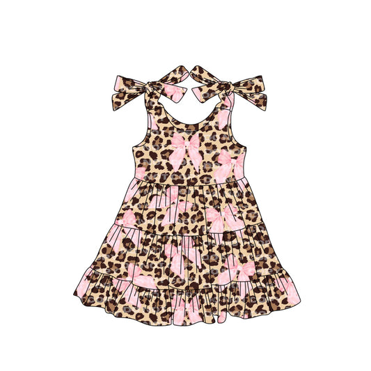 Baby Girls Strap Leopard Bows Knee Length Dresses Preorder