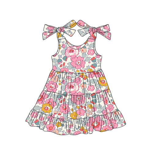 Preorder moq 5 Baby Girls Strap Pink Floral Knee Length Dresses