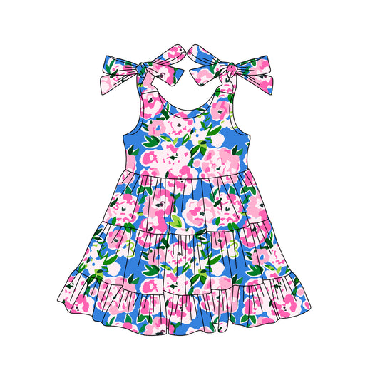 Baby Girls Blue Strap Watercolor Floral Knee Length Dresses Preorder