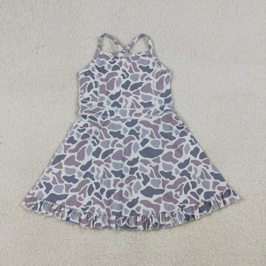 Baby Girls Strap Southern Light Gray Camo Yoga Active Shorts Ruffle Knee Length Dresses