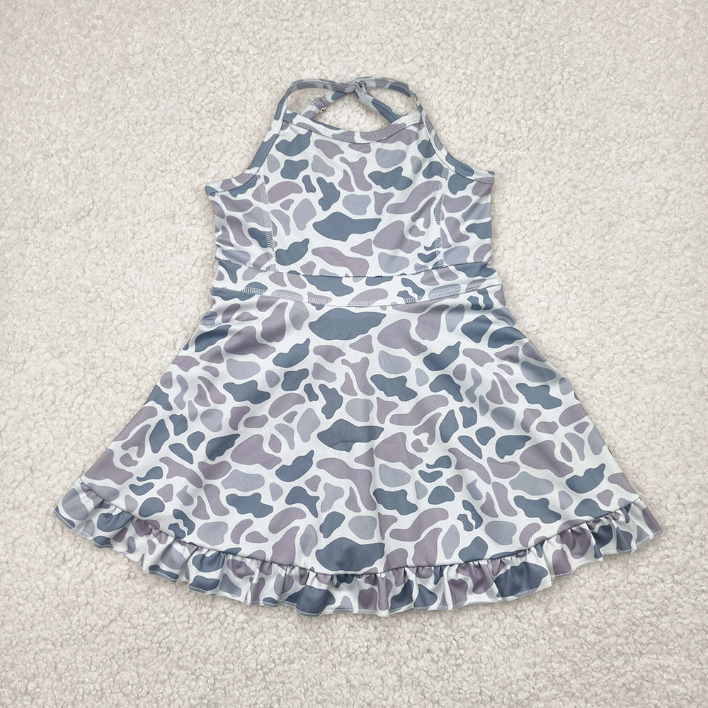 Baby Girls Strap Gray Camo Yoga Ruffle Knee Length Dresses