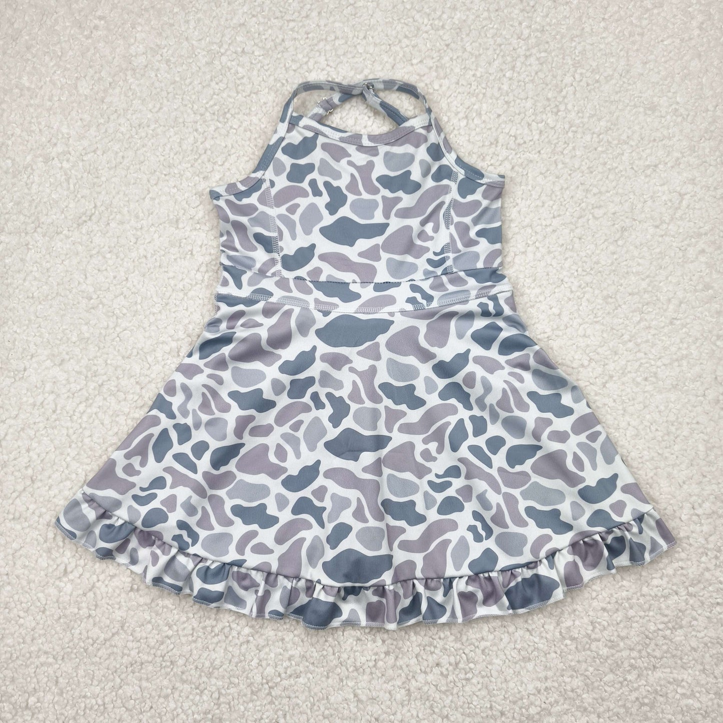 Sibling Baby Girls Strap Western Camo Print Yoga Activity Wear Ruffle Knee Length Dresses