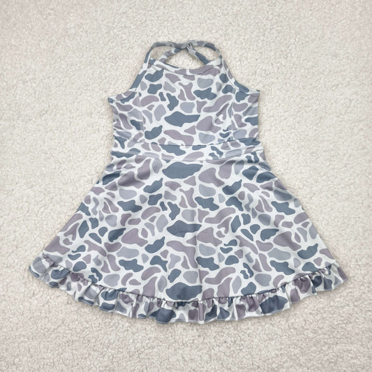 Sibling Baby Girls Strap Western Camo Print Yoga Activity Wear Ruffle Knee Length Dresses
