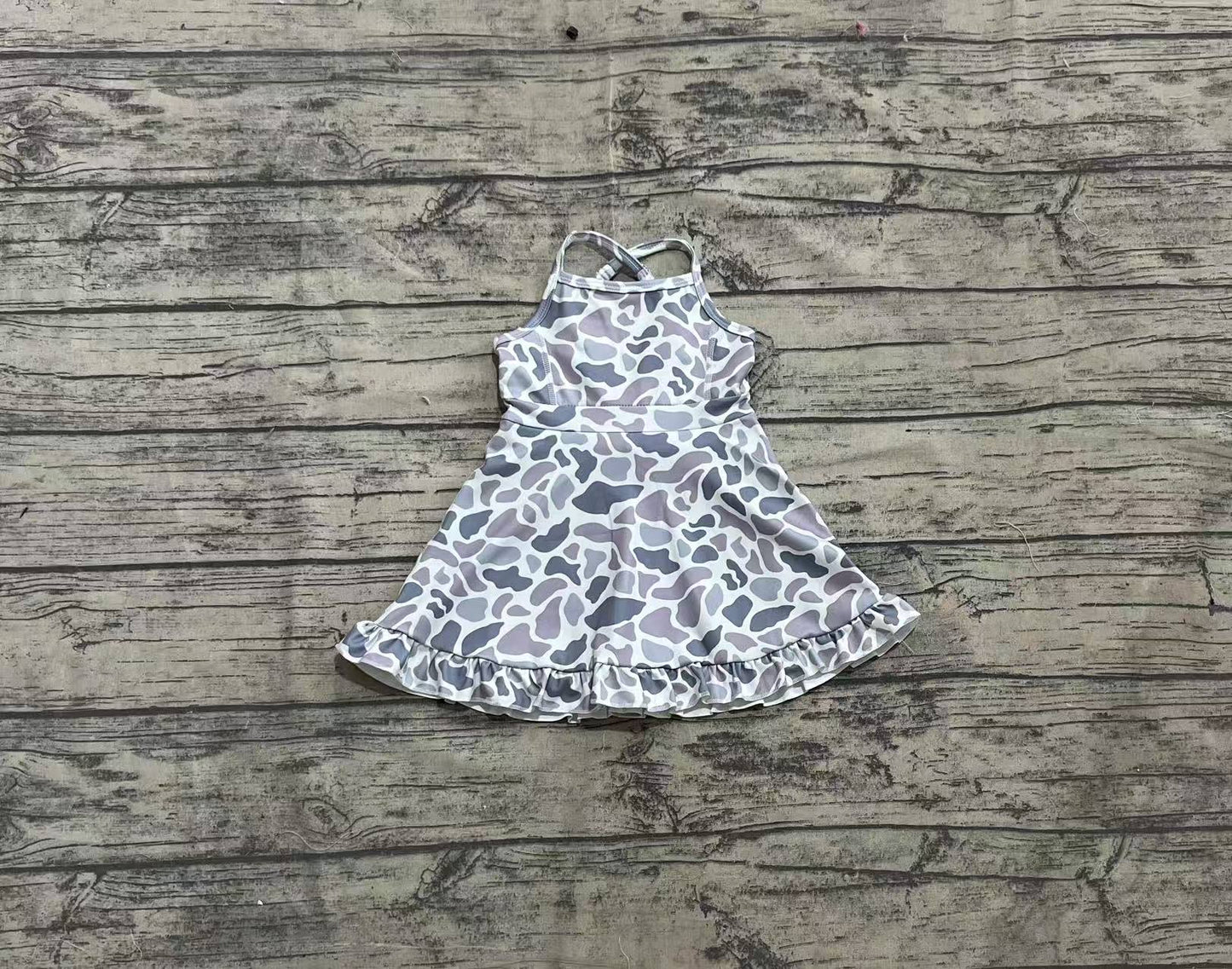 Baby Girls Strap Gray Camo Yoga Ruffle Knee Length Dresses