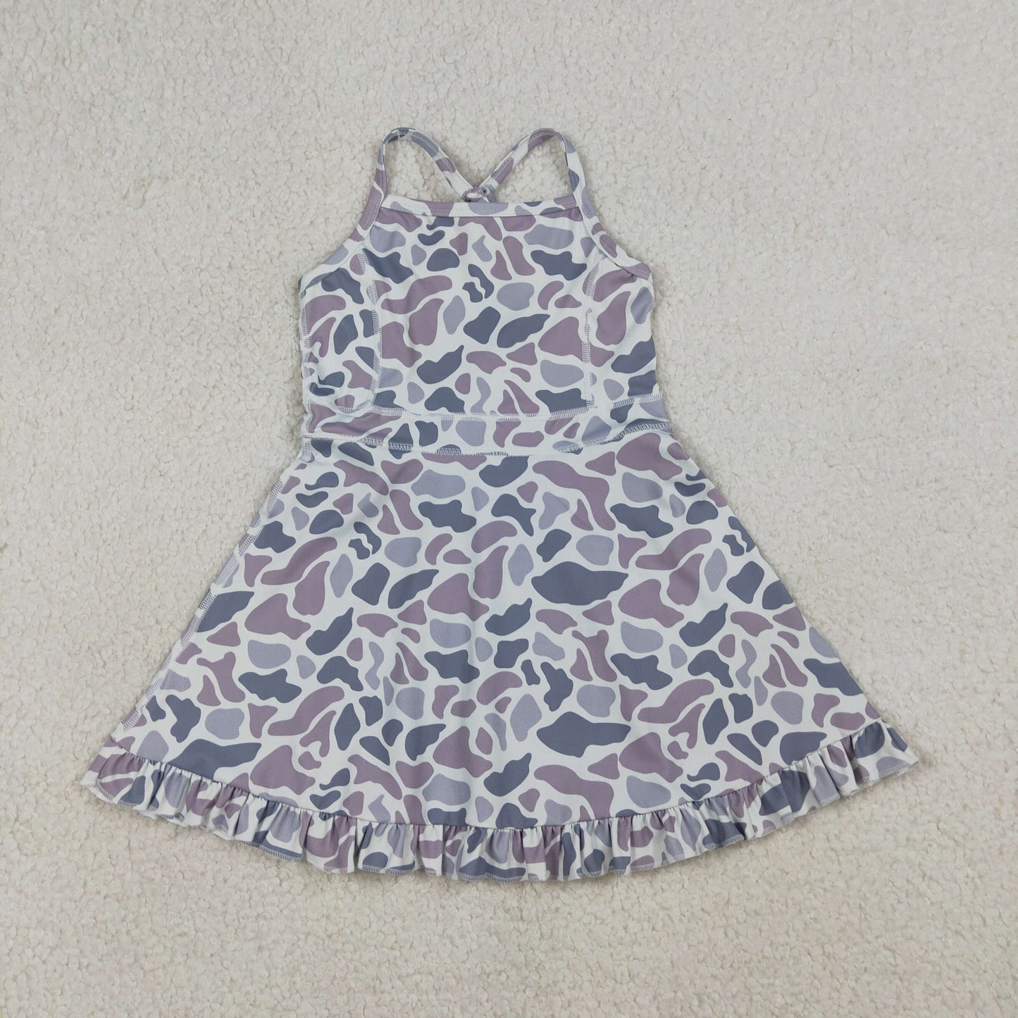 Sibling 6 colors Baby Girls Strap Camo Yoga Ruffle Knee Length Dresses