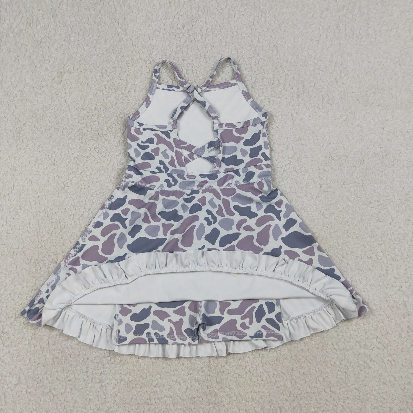 Baby Girls Strap Southern Light Gray Camo Yoga Active Shorts Ruffle Knee Length Dresses
