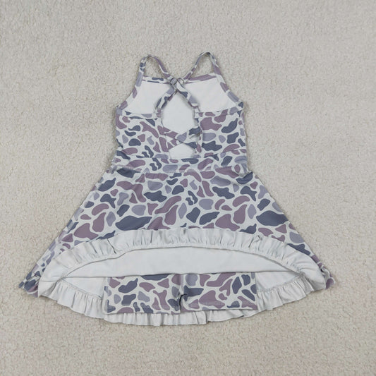 Baby Girls Strap Southern Light Gray Camo Yoga Active Shorts Ruffle Knee Length Dresses
