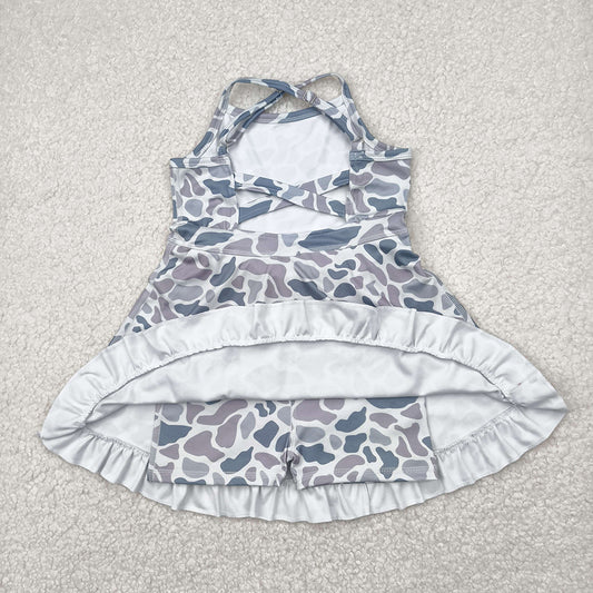 Baby Girls Strap Gray Camo Yoga Ruffle Knee Length Dresses