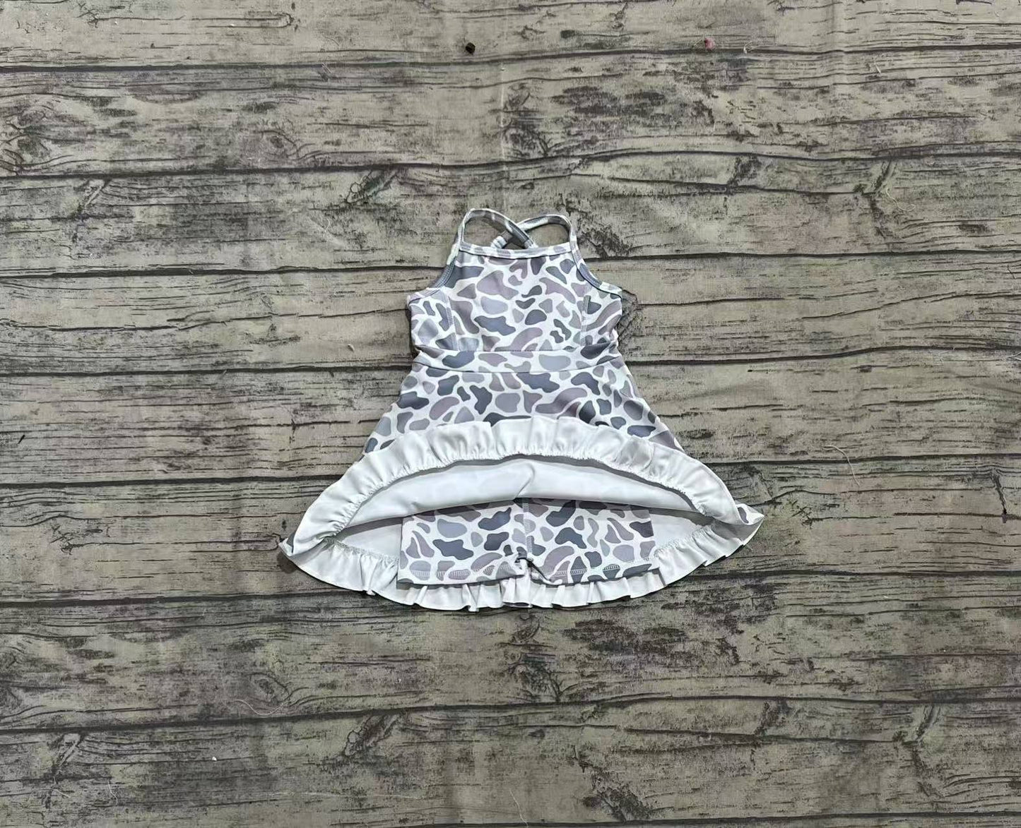 Baby Girls Strap Gray Camo Yoga Ruffle Knee Length Dresses