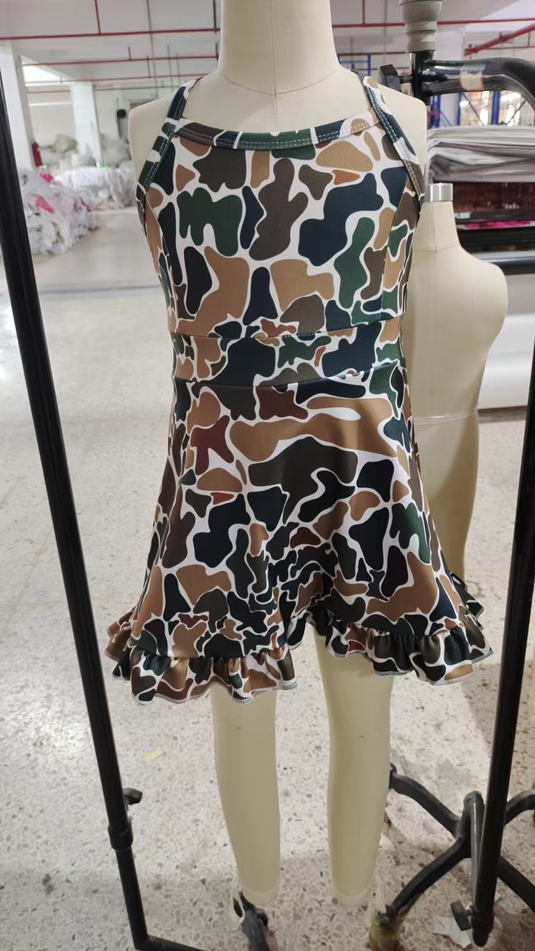 Baby Girls Strap Dark Brown Camo Yoga Ruffle Knee Length Dresses