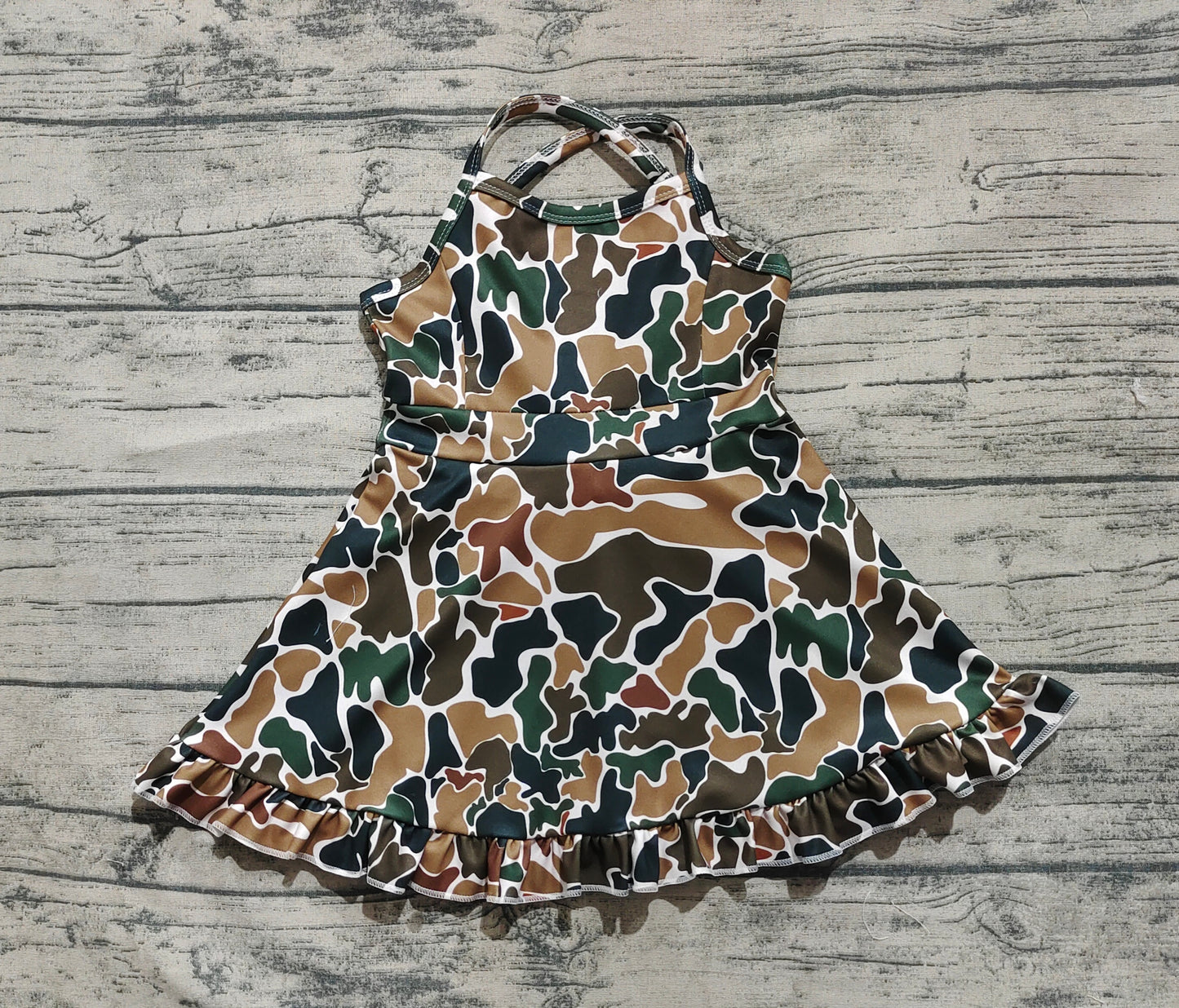 Baby Girls Strap Dark Brown Camo Yoga Ruffle Knee Length Dresses