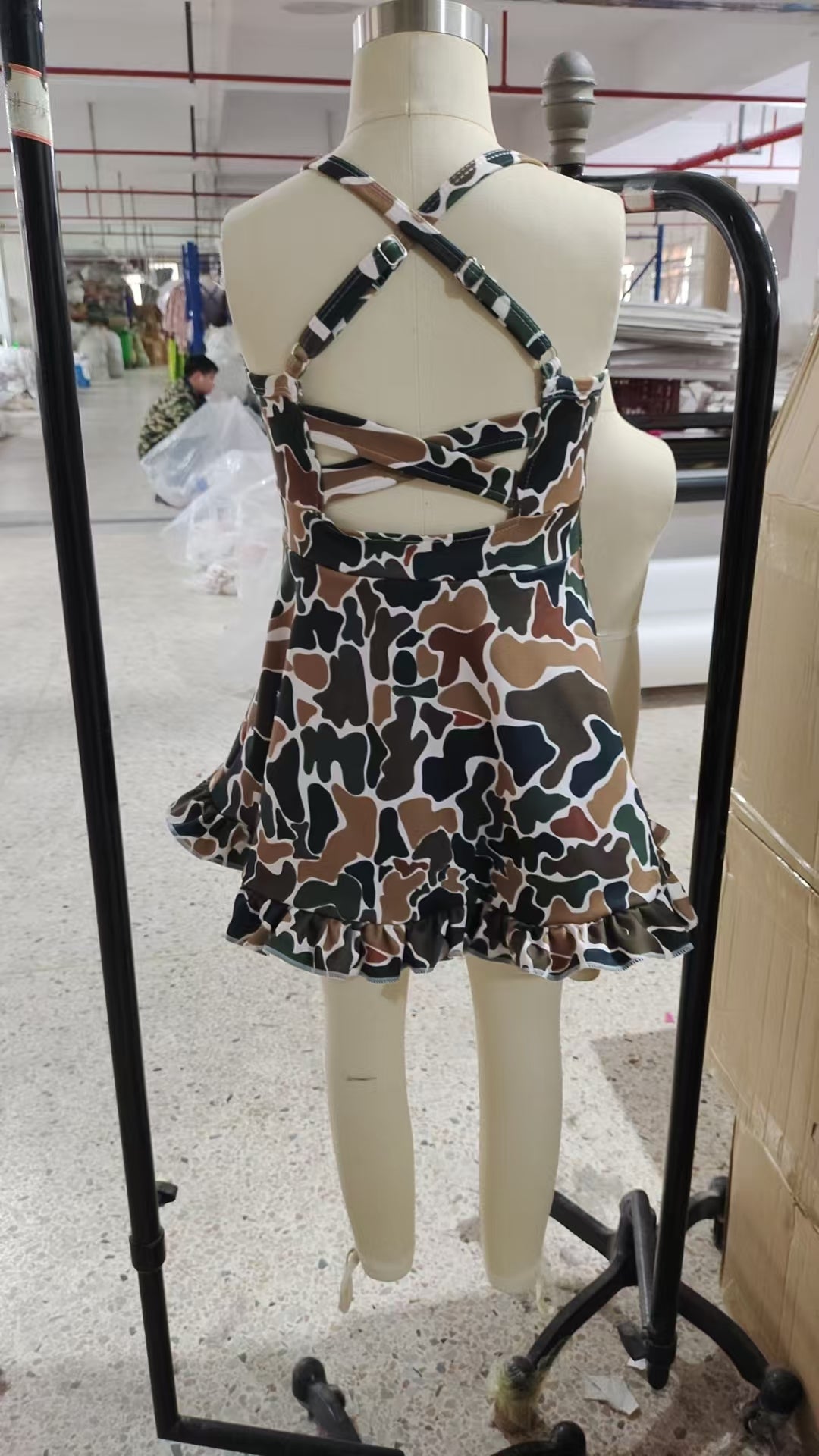 Baby Girls Strap Dark Brown Camo Yoga Ruffle Knee Length Dresses