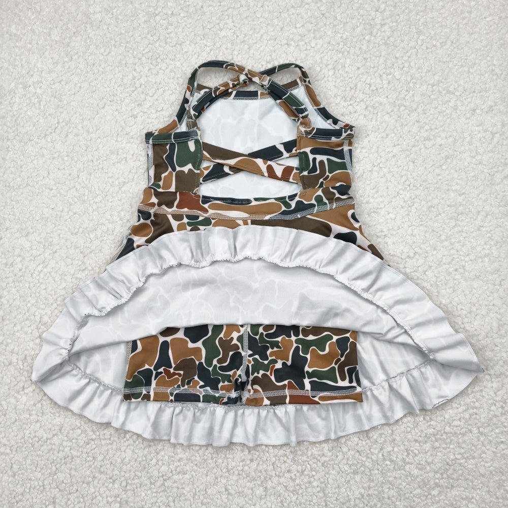 Baby Girls Strap Dark Brown Camo Yoga Ruffle Knee Length Dresses