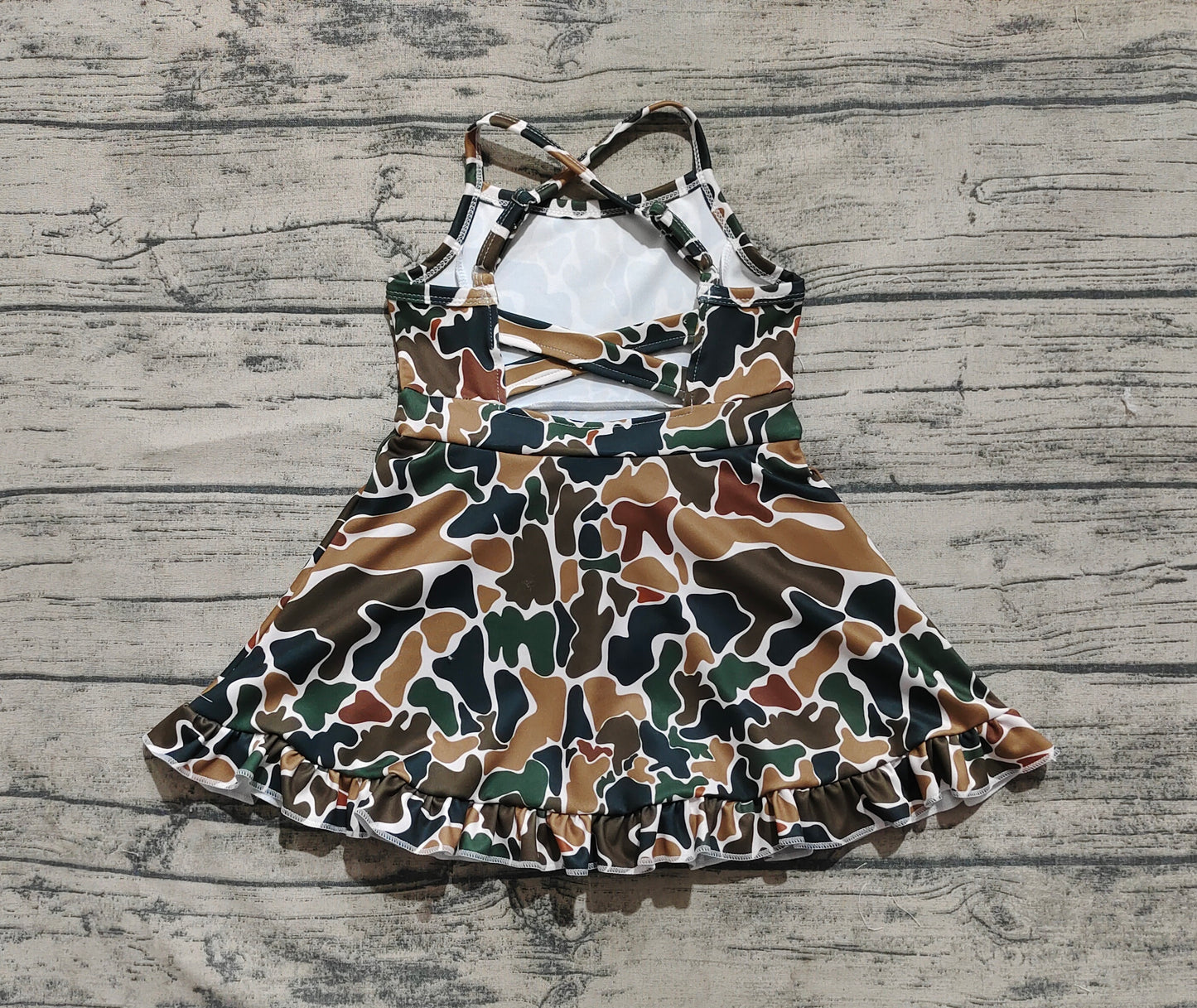 Baby Girls Strap Dark Brown Camo Yoga Ruffle Knee Length Dresses
