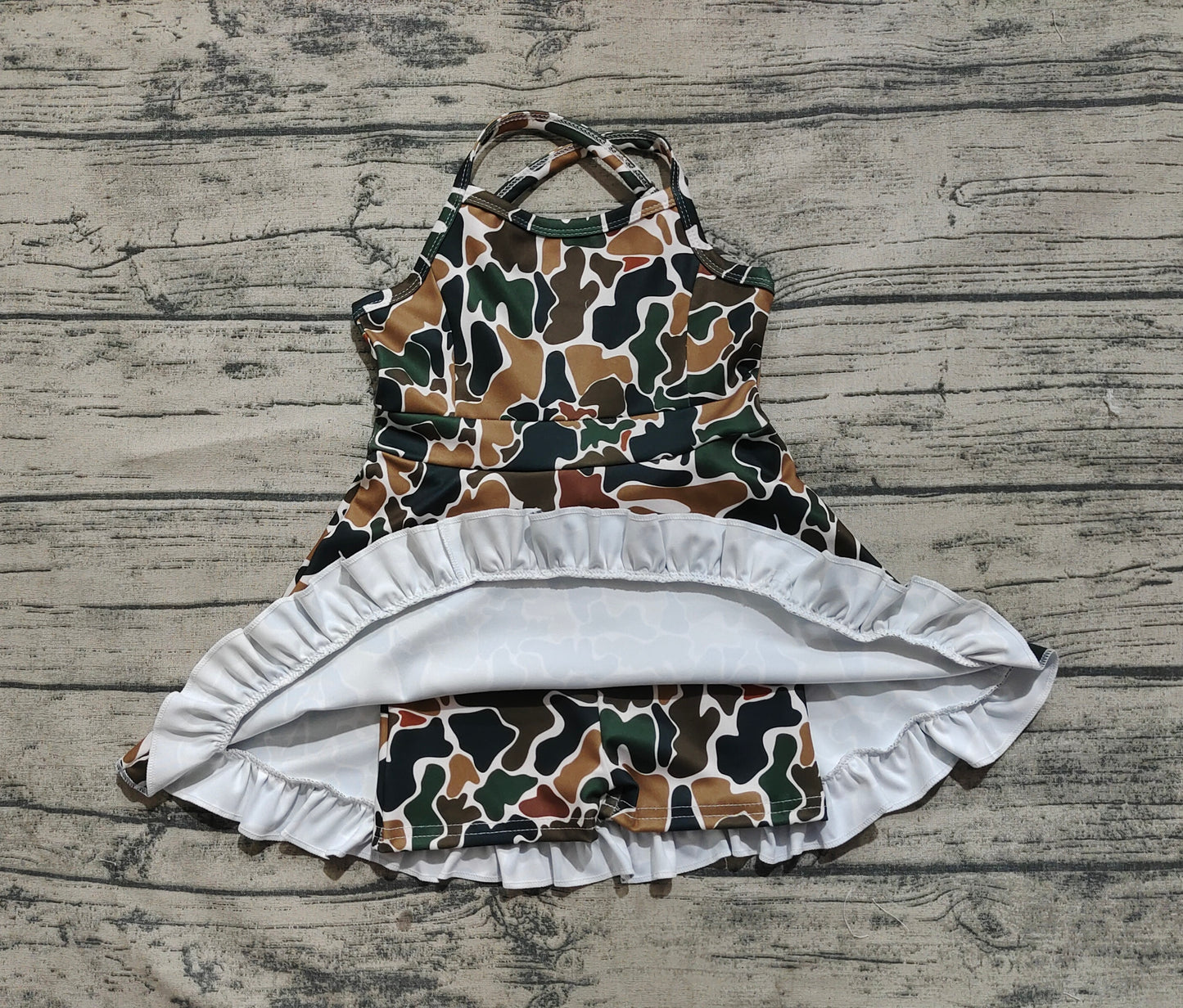 Baby Girls Strap Dark Brown Camo Yoga Ruffle Knee Length Dresses