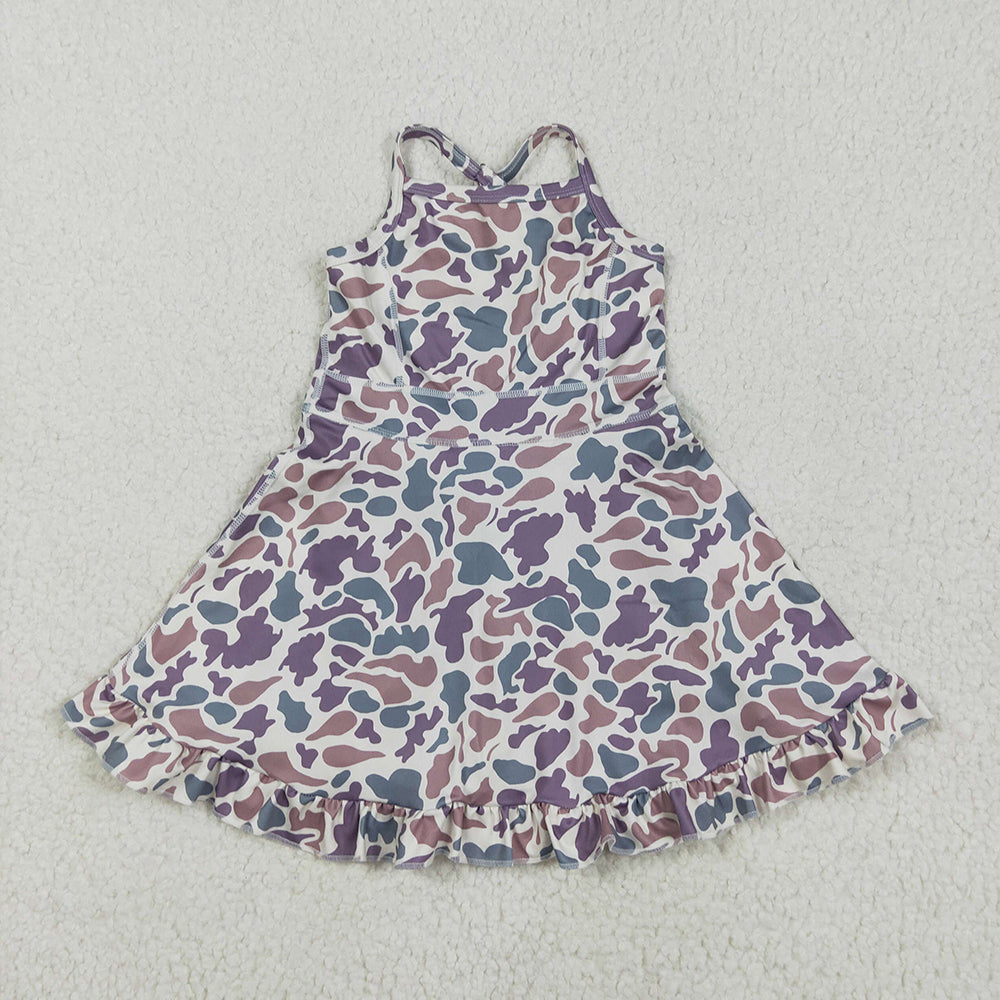 Baby Girls Strap Camo Yoga Ruffle Knee Length Dresses