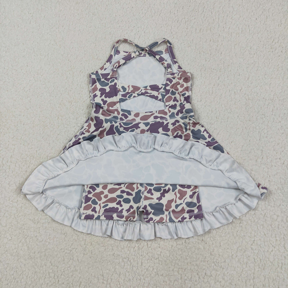 Baby Girls Strap Camo Yoga Ruffle Knee Length Dresses