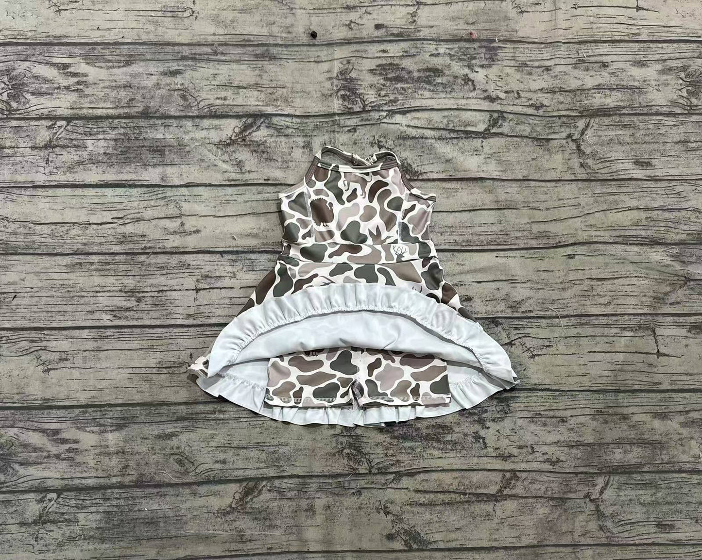 Baby Girls Strap Green Deer Dogs Ducks Camo Yoga Ruffle Knee Length Dresses