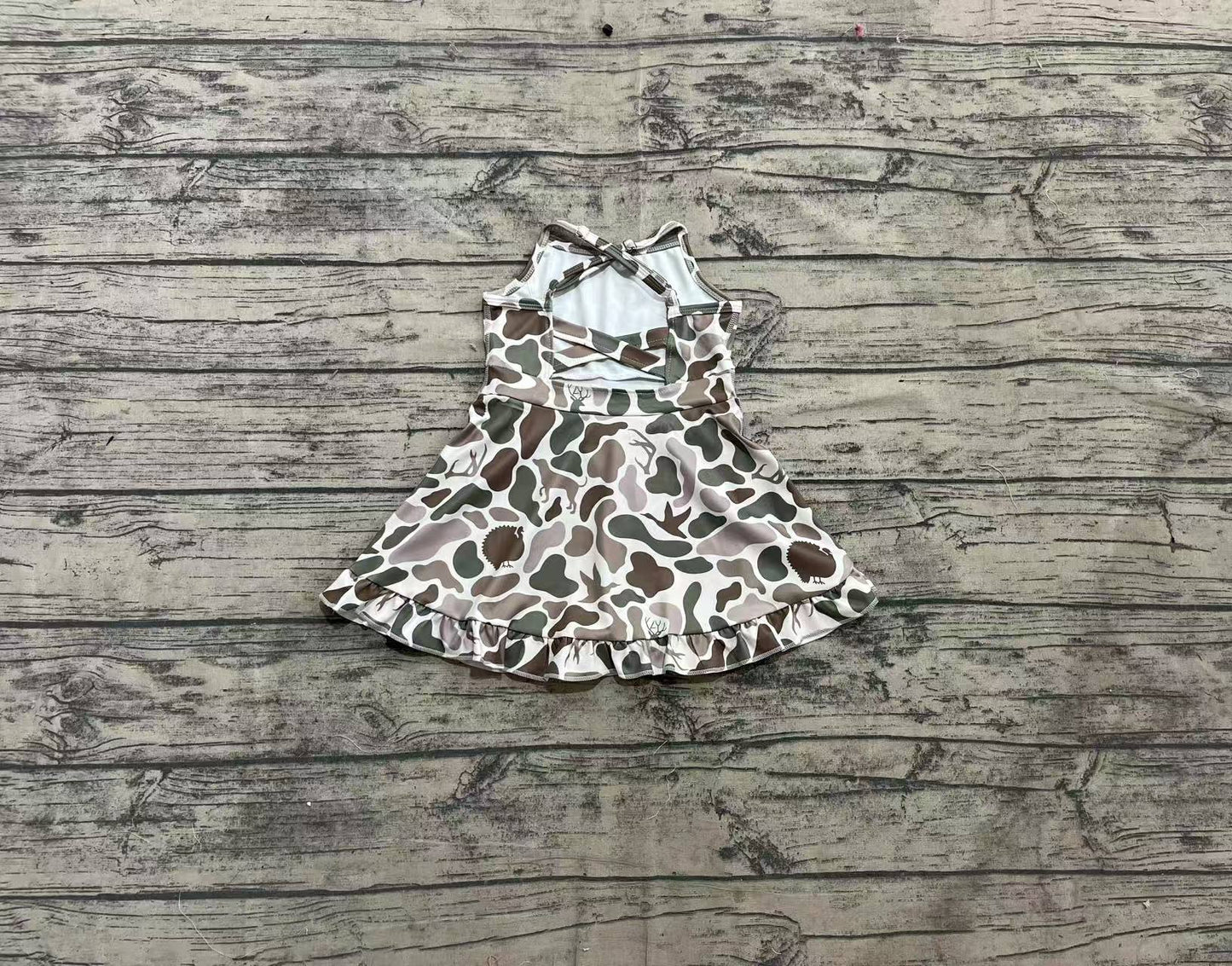 Baby Girls Strap Green Deer Dogs Ducks Camo Yoga Ruffle Knee Length Dresses