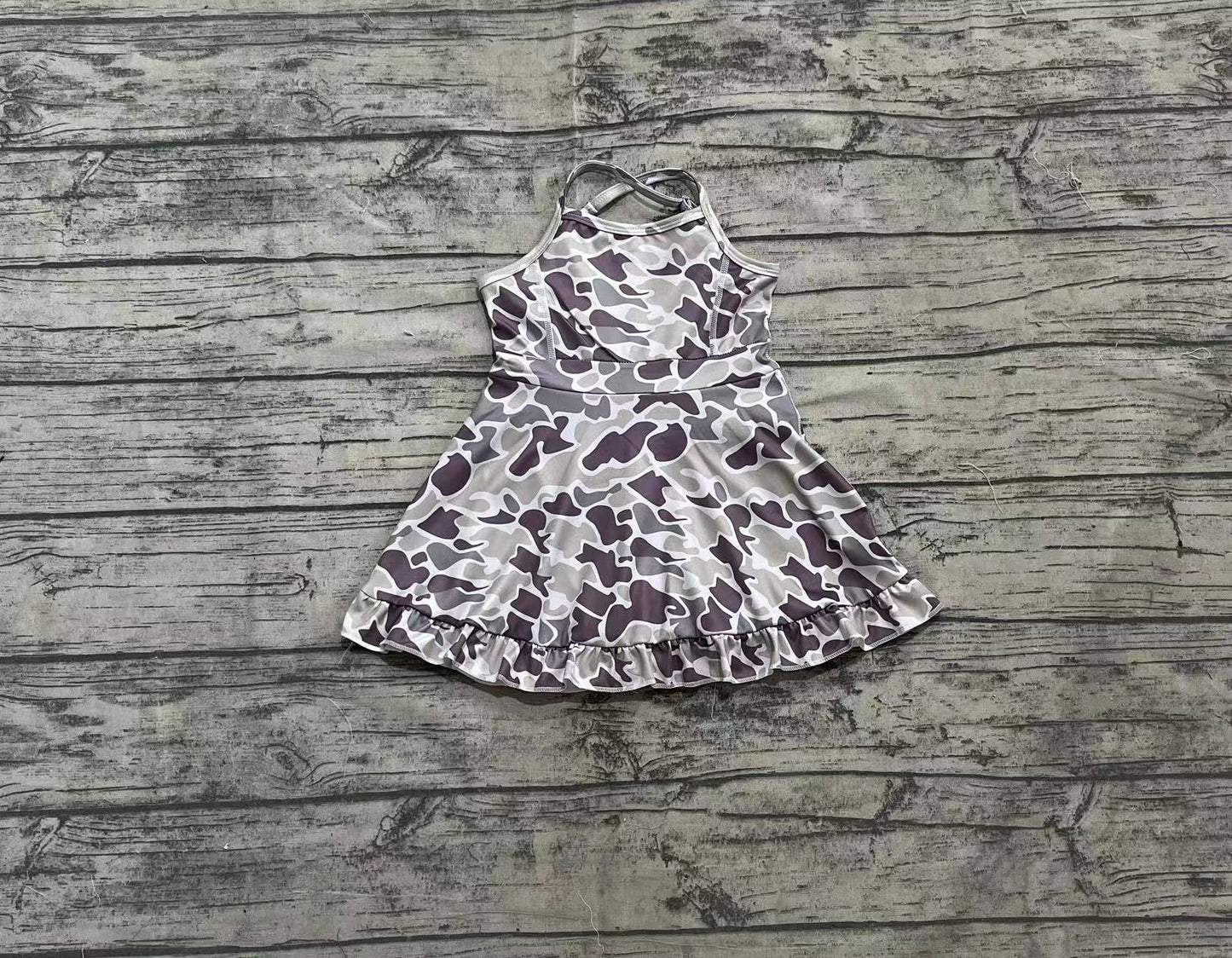 Baby Girls Strap Purple Camo Yoga Ruffle Knee Length Dresses